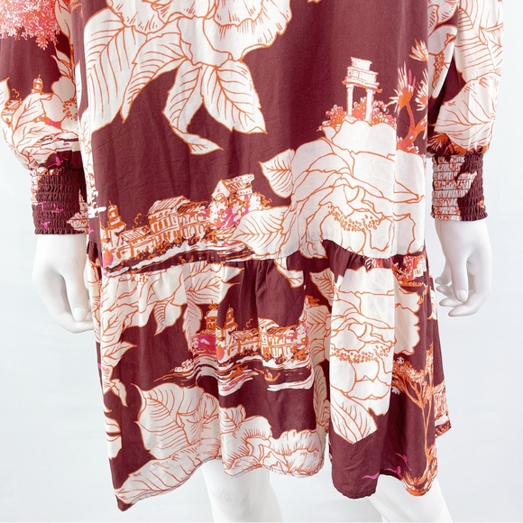 Maaji Maroon WONDERLAND DREAMS Long Sleeve Asian Motif Floral Tunic Dress Size M - Picture 6 of 12